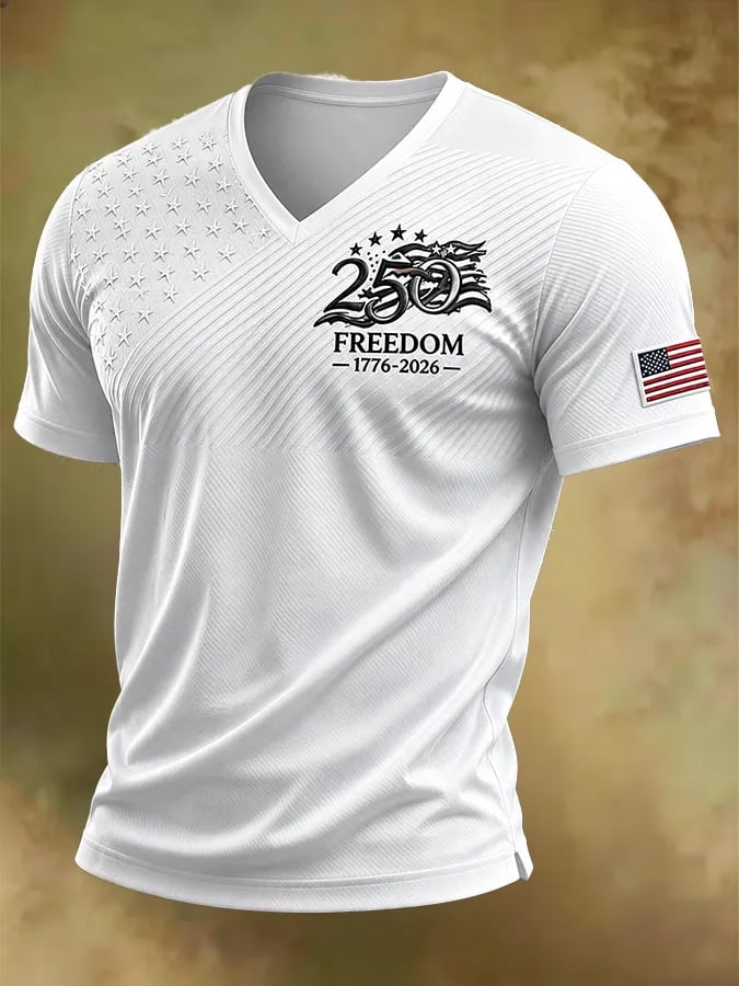 Men's Retro Independence Day Patriot V-Neck T-Shirt
