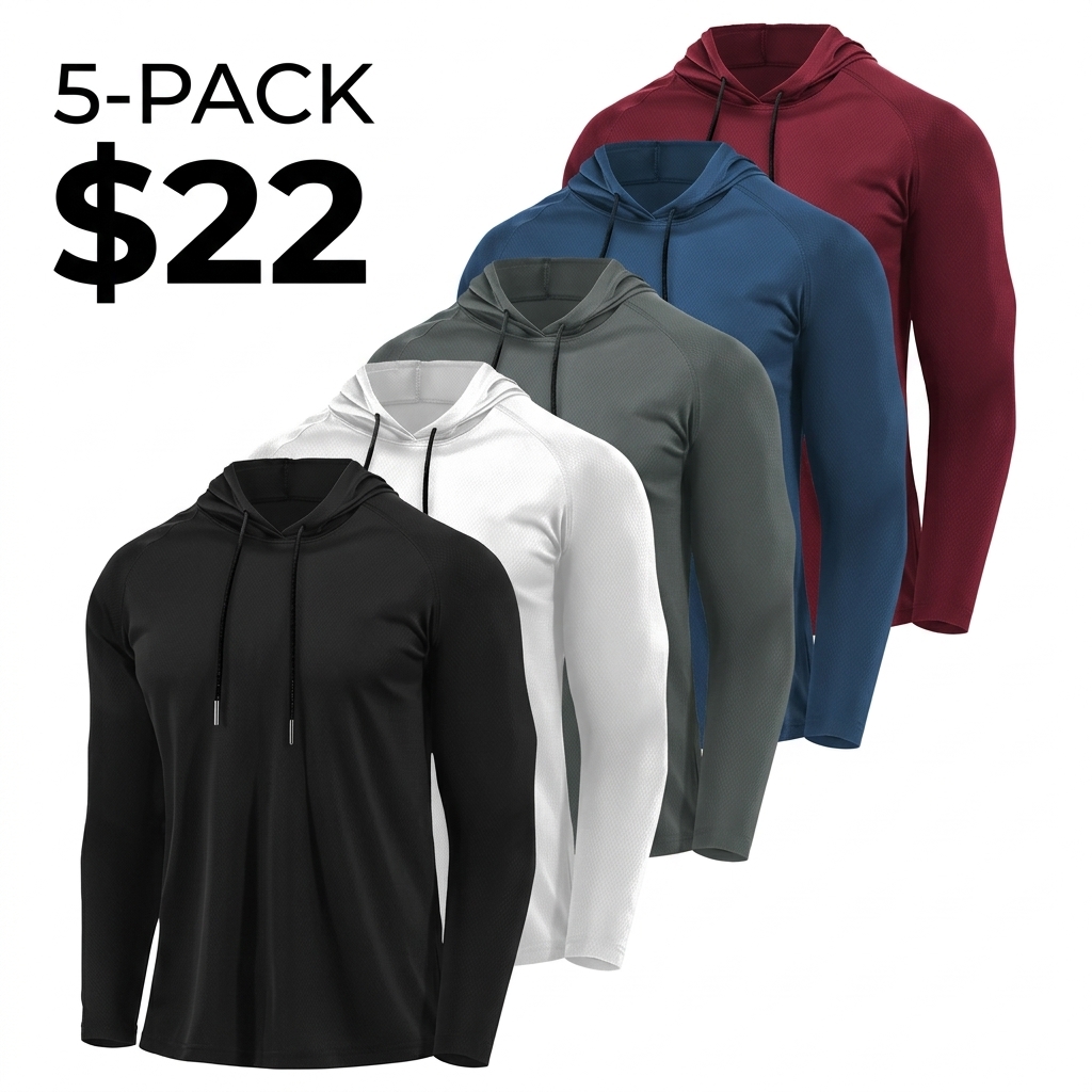 5 Pieces Men's Hooded Sweatshirt Long Sleeve