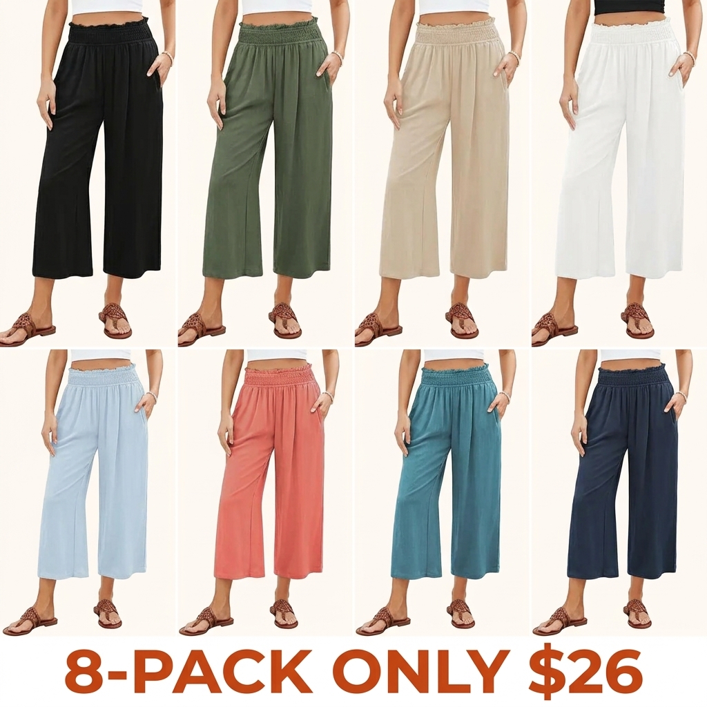 Women's Linen Cropped Wide-Leg Pants