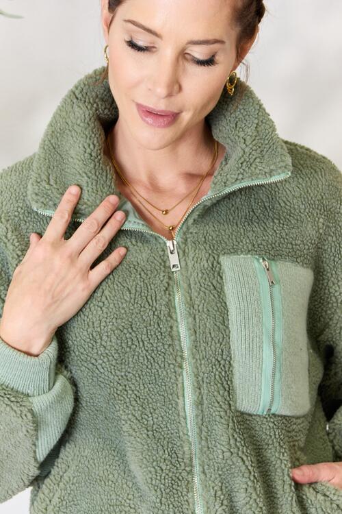 Full Size Zip Up Collared Neck Jacket