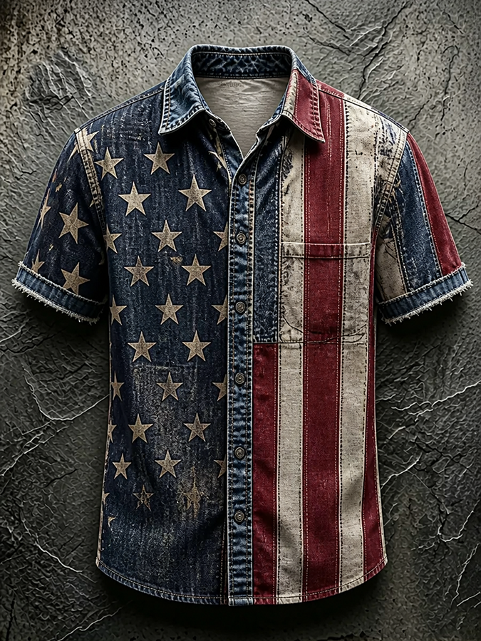 Men'S America Flag Print  Shirt