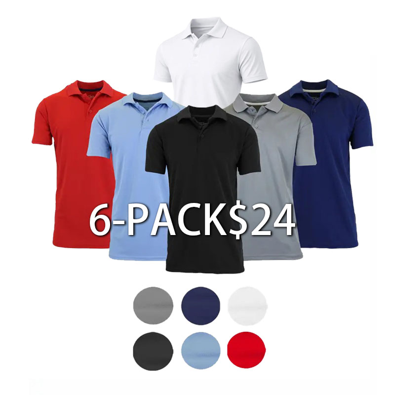 Men's 6-Pack Dry Fit Moisture-Wicking Polo Shirts – Ribbed Sleeve Casual Wear