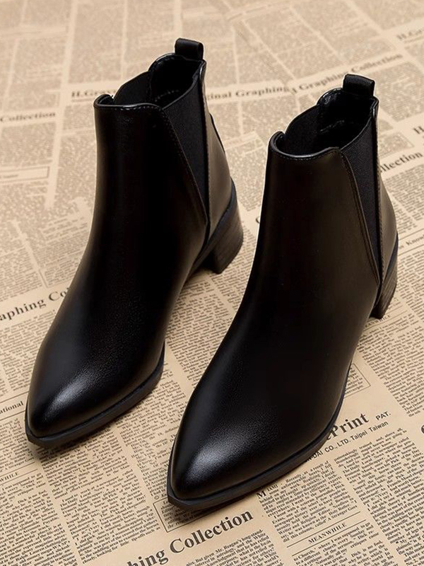 Elasticity Pointed-Toe Solid Color Split-Joint Chelsea Boots Boots