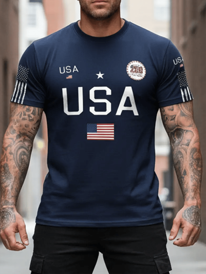 Men's 250th Anniversary National Flag Print Casual Short-Sleeved T-Shirt