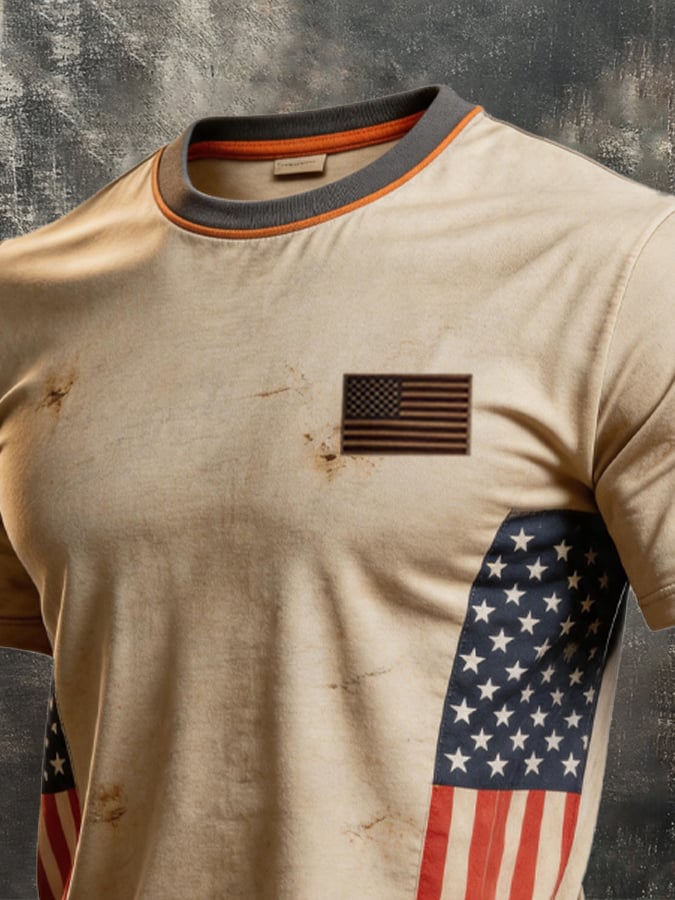 Men's Retro Independence Day Patriot Crew Neck T-Shirt
