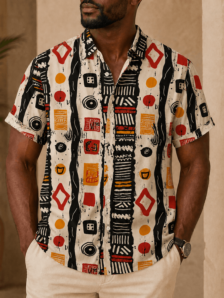 Casual pure cotton shirt with African desert art print