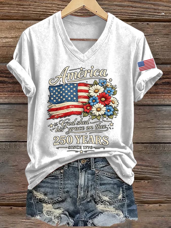 Women's American Flag 250Th Anniversary Print Casual T-shirt