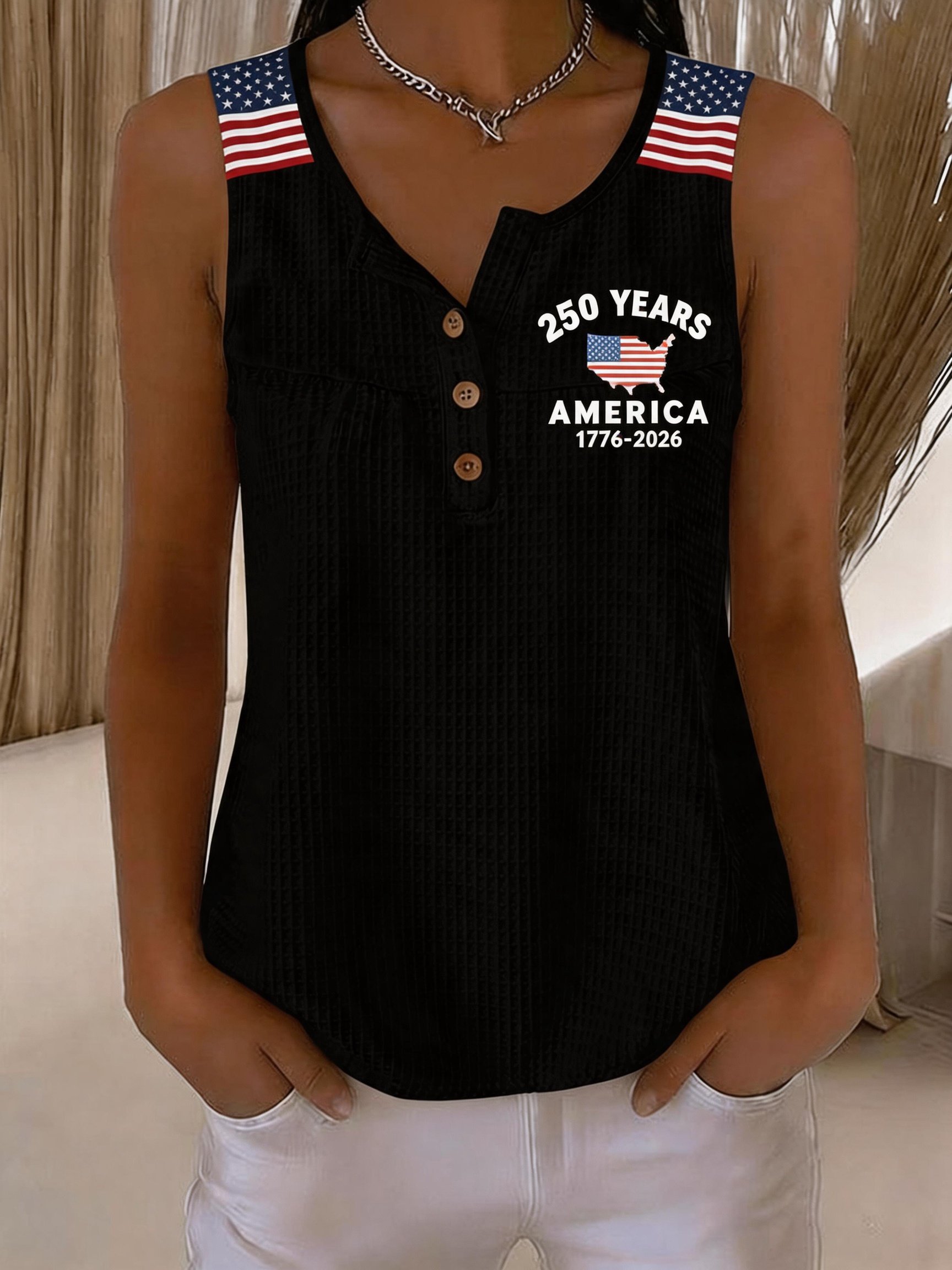 Women's Independence Day Print Waffle-Knit Top