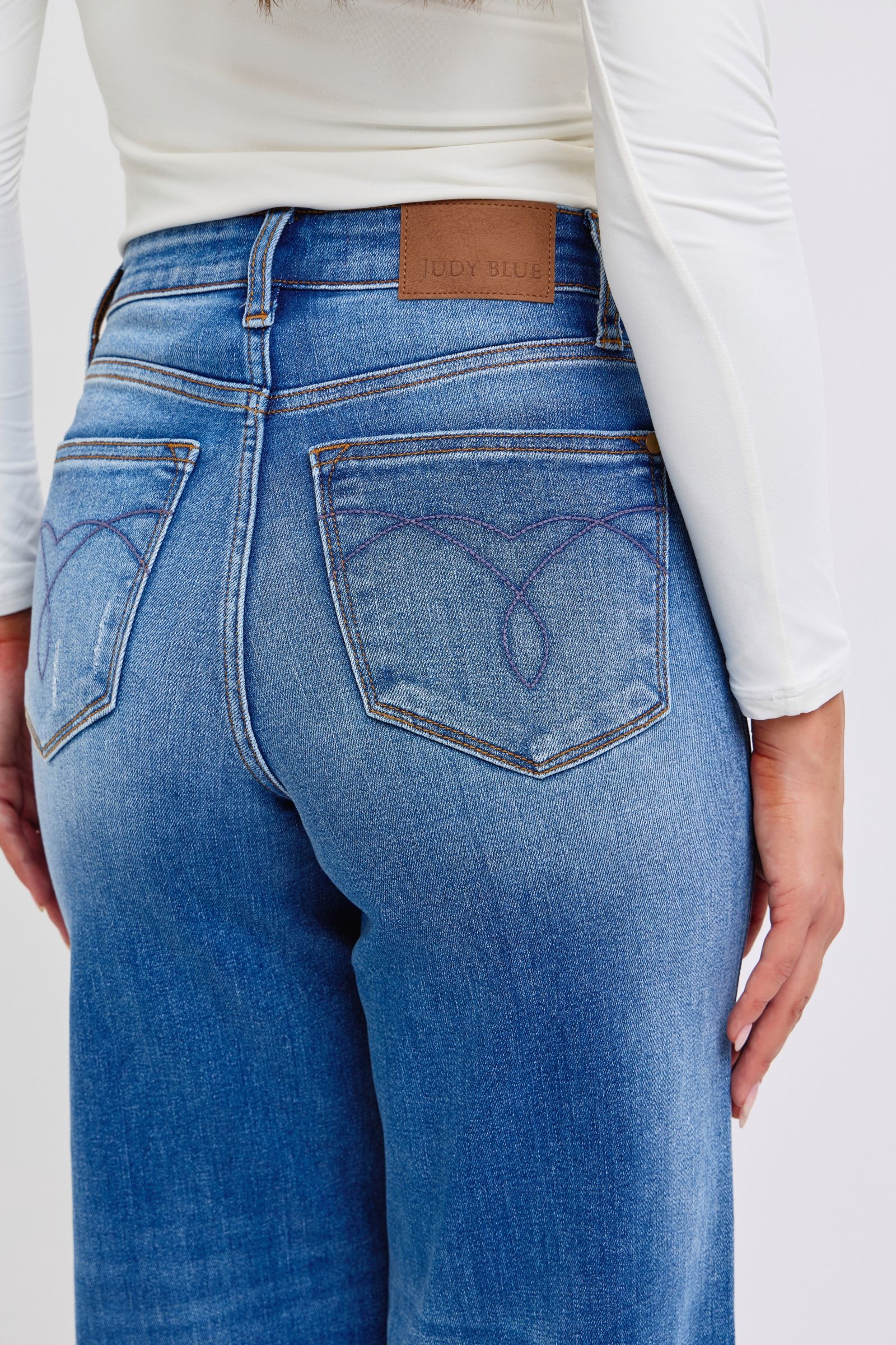 Blue Full Size Distressed High Waist Wide Leg Jeans