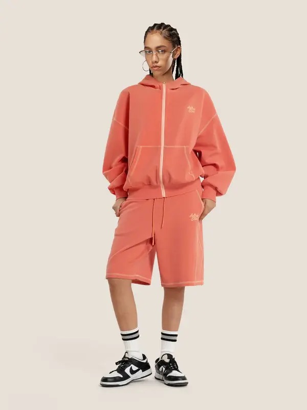 Cloud Boxy Sweat Set Contrast Stitch Zip-Up Jacket & Shorts Oversized Unisex