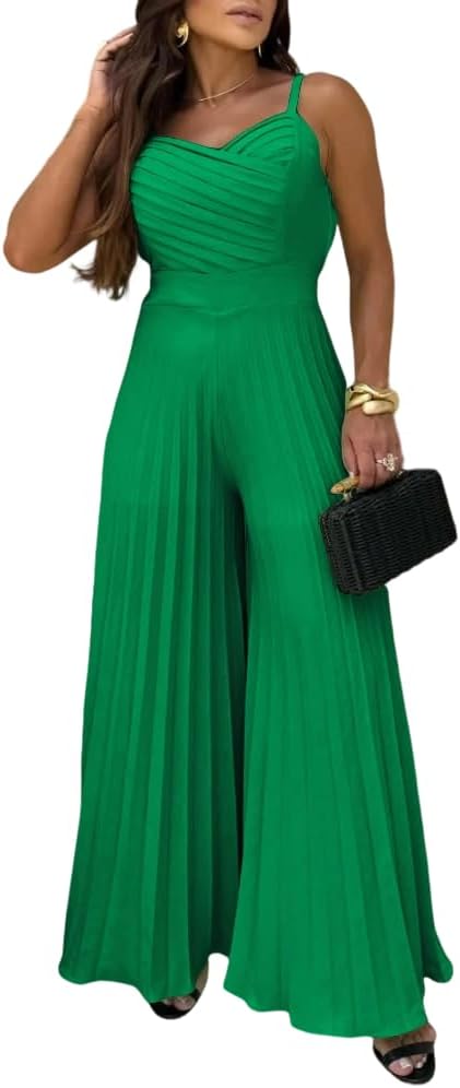 Flowy Pleated Wide-Leg Jumpsuit