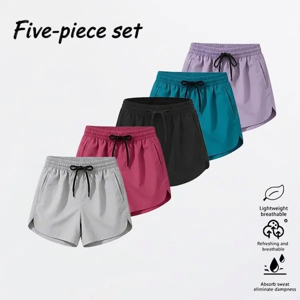 5-Pack Women's Quick-Dry Running Shorts with Pockets