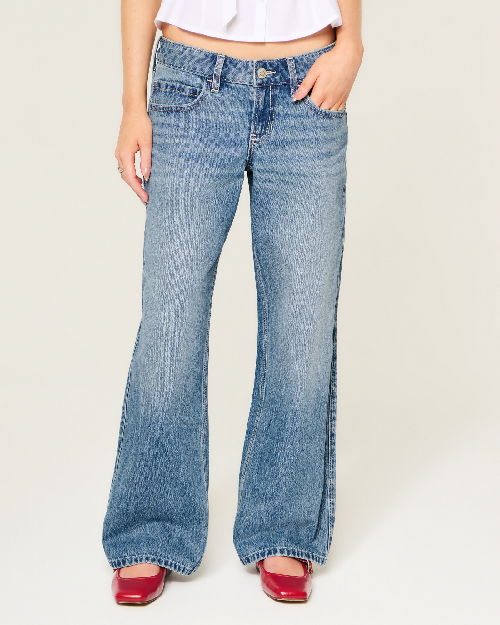 Low-Rise Dark Wash Baggy Jeans