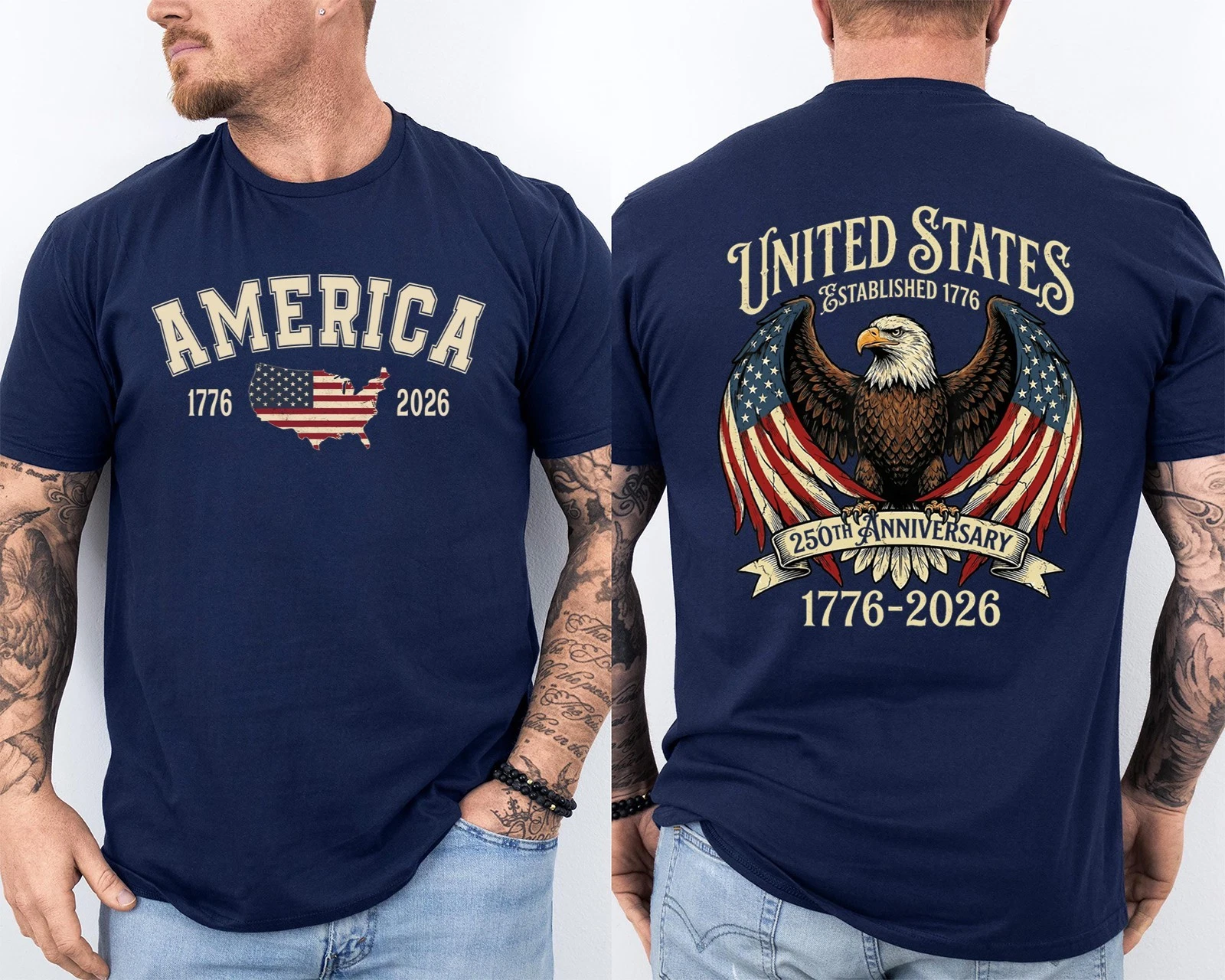 Men'S Casual American 1776-2026 Anniversary Printed Short Sleeved T-Shirt