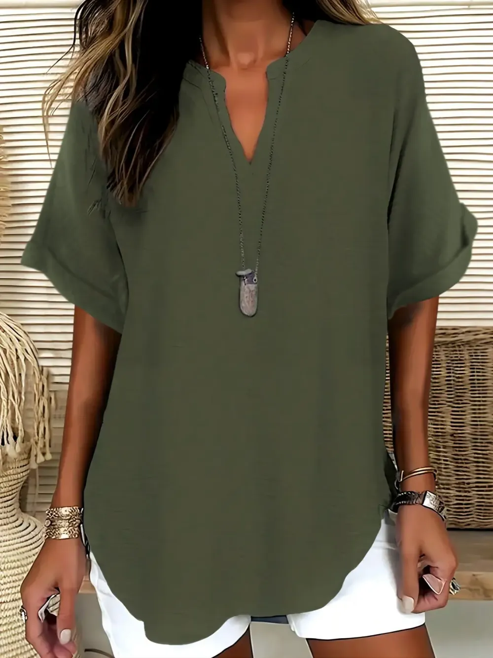 Women's solid color short-sleeved shirt, suitable for everyday wear, all year round