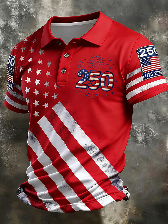 Men'S Independence Day 250Th Anniversary Printed Polo Shirt Short Sleeve