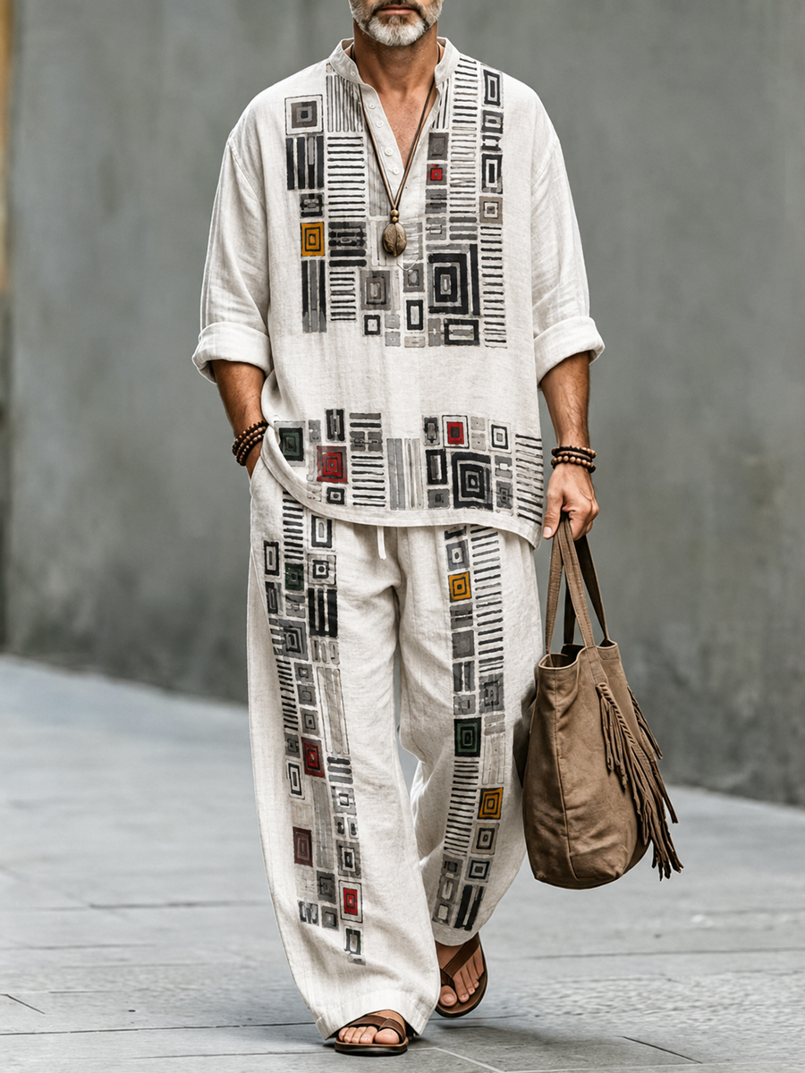 Men's Abstract Geometric Art Print Casual Vacation Set