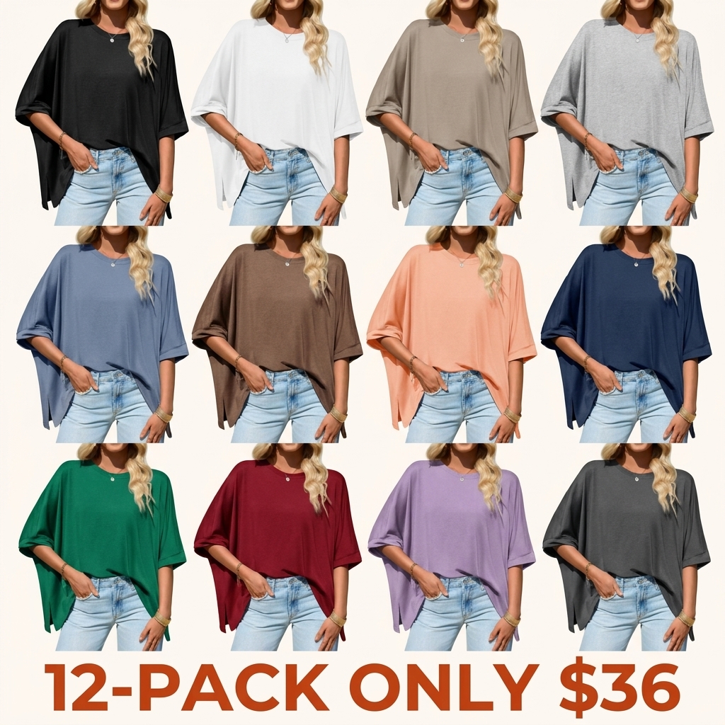 Women's Loose T-Shirt: Batwing Sleeve Cropped Top & Irregular Hem Casual Summer Long-Style Tee
