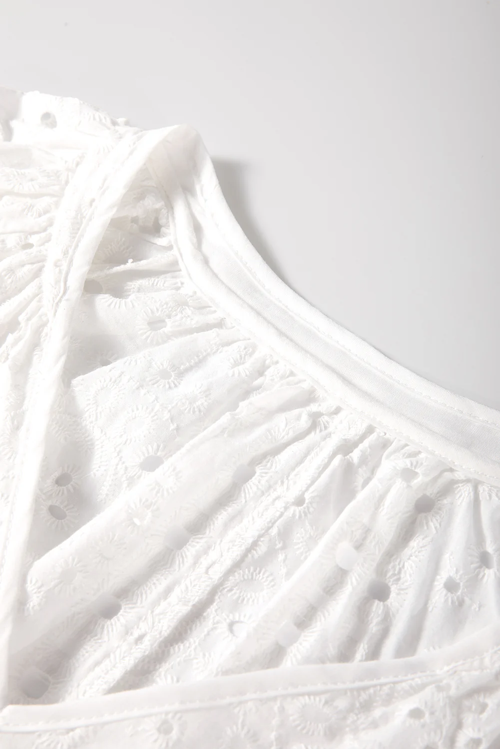 Eyelet Embroidered Puff Sleeve V Neck Blouse
