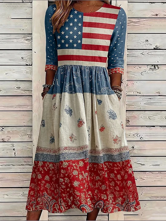 Women'S Flag  Printed Casual Dress