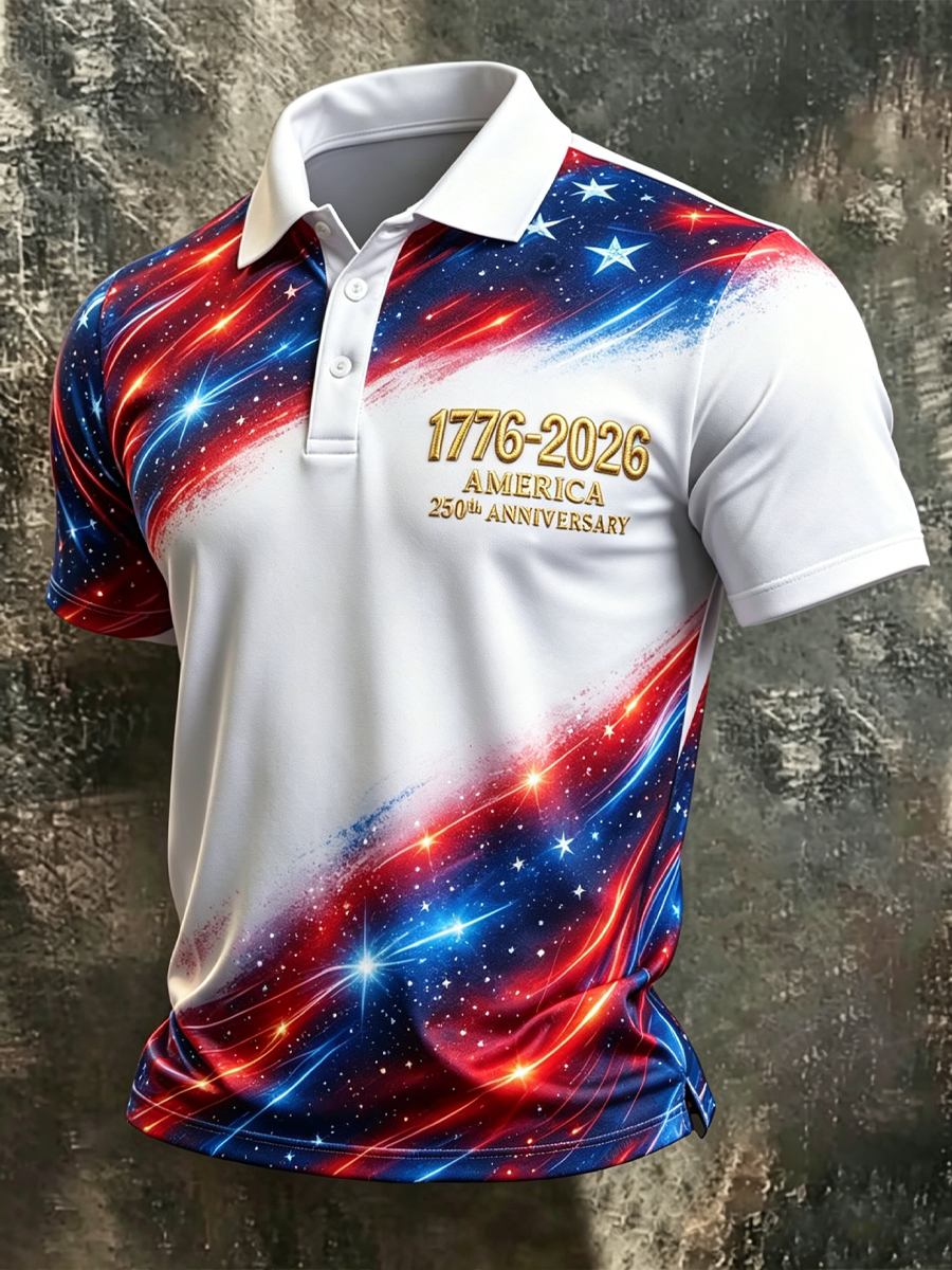 1776-2026 American 250Th Anniversary Starry Sky Art Printed Men'S Polo Shirt