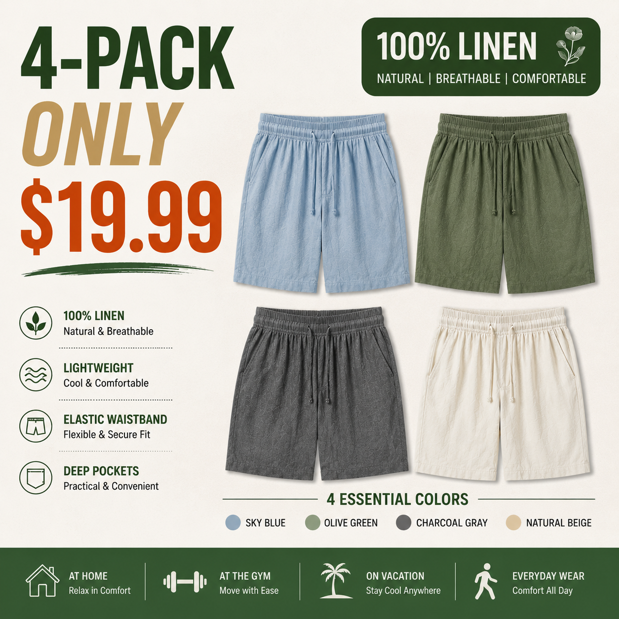 Limited-Time Special Offer: Unisex 100% Linen Shorts
