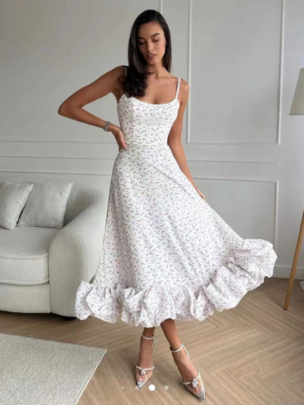 Style A-Line Skirt With Spaghetti Straps And Big Swing Three-Dimensional Flowers