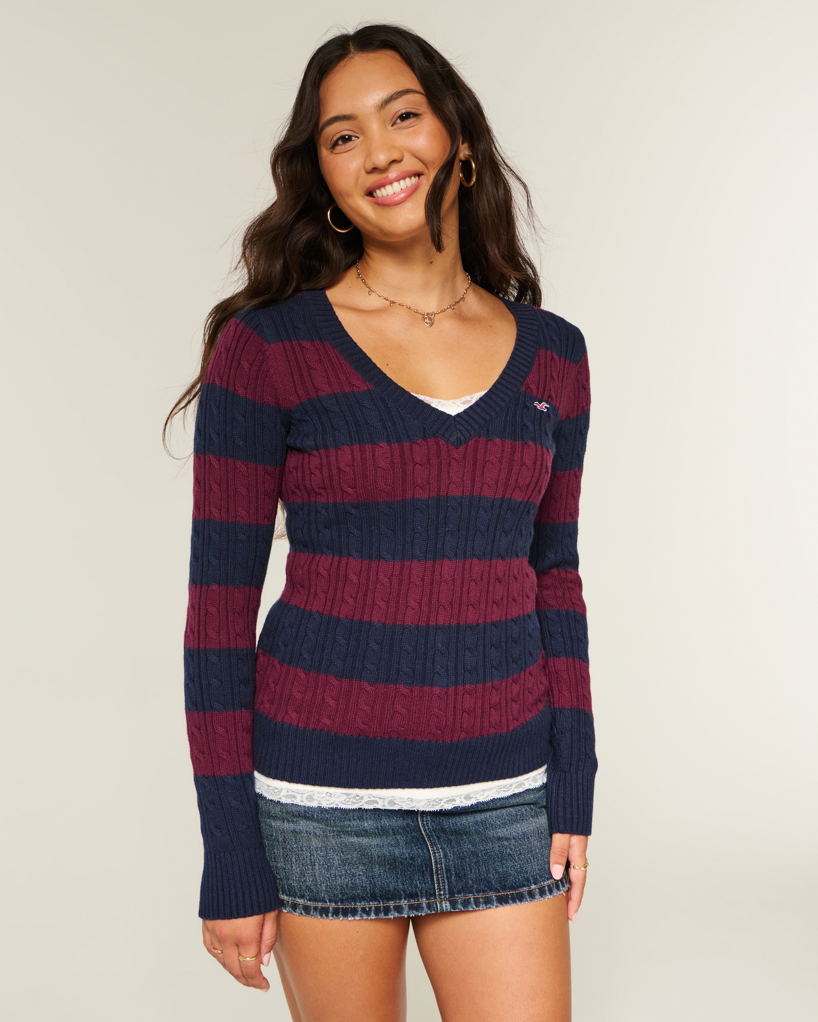 Cable-Knit Icon V-Neck Sweater