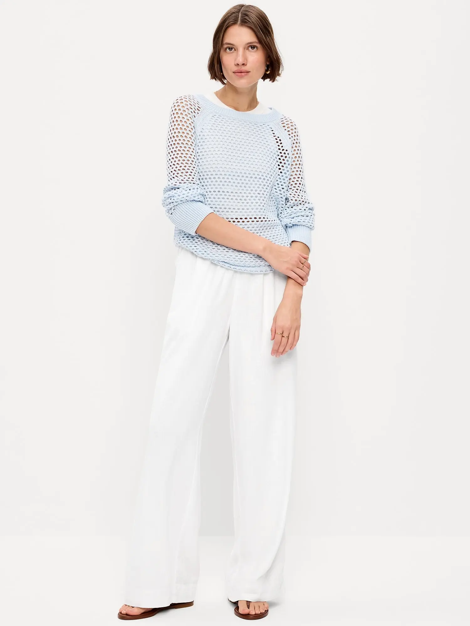 Women's High-Waisted Linen-Blend Wide-Leg Pants