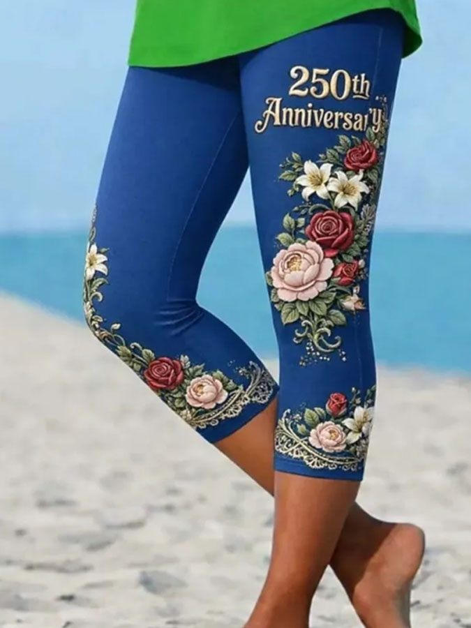 Women's American Flag Floral Print Casual Leggings