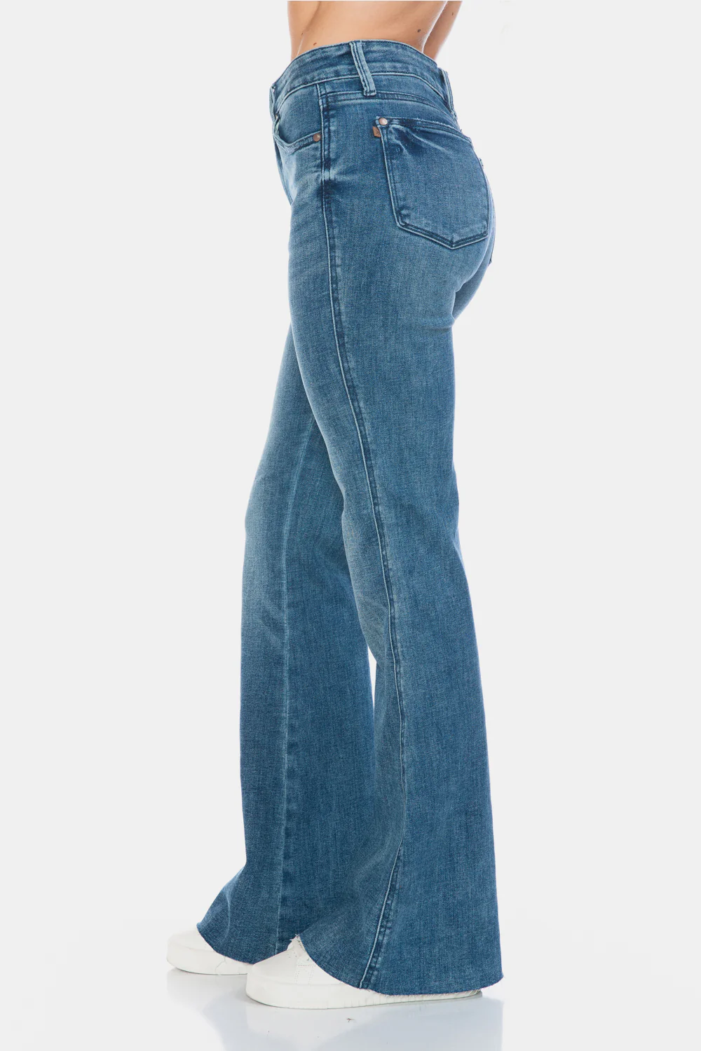 Blue Full Size Tummy Control Cut Hem Flare Jeans