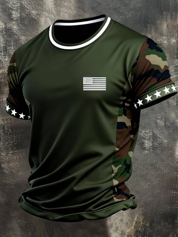Men's Retro Patriot Camouflage Patchwork T-shirt