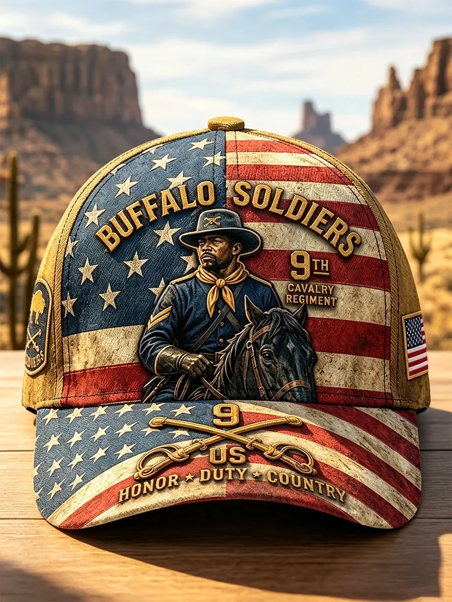 Buffalo Soldiers 9th Cavalry Vintage Patriotic Baseball Cap
