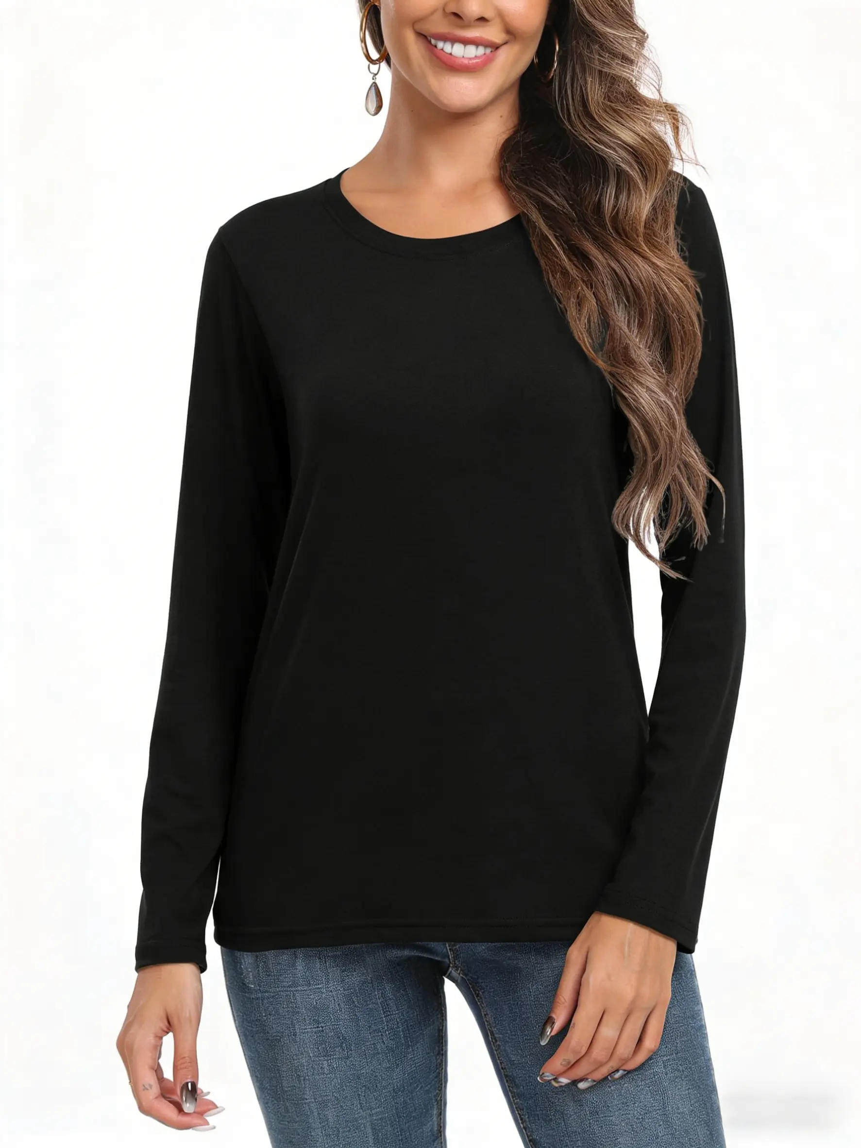 Women's loose-fit long-sleeve crew-neck top
