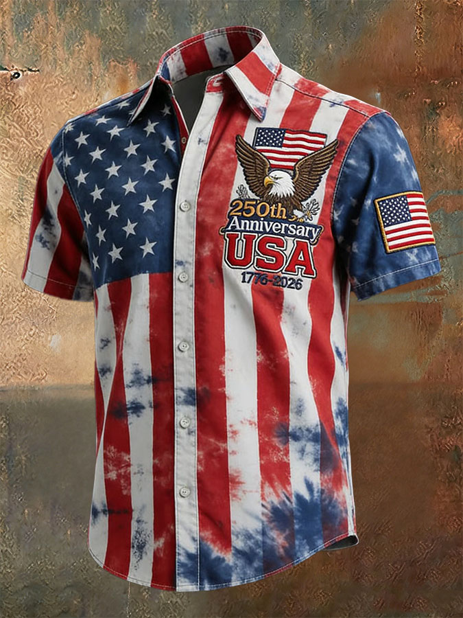 Men'S Independence Day Retro Flag Printed Commemorative Shirt
