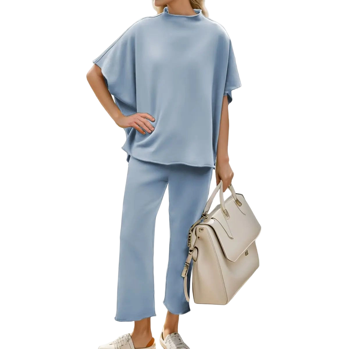 Women's Casual Two-Piece Outfits 3/4 Batwing Sleeve Capelet CrewNeck Pullover Top & Wide Leg Pants Lounge Sets Sweatsuit Blazer Trouser Womenswear Clothes Gamis
