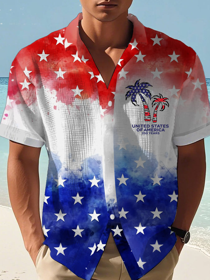 Men's Hawaii Vacation United States Independence Day Printed Casual Shirt