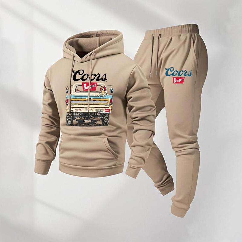 Men’s Retro Print Hoodie & Sweatpants Set – Cozy Casual Tracksuit