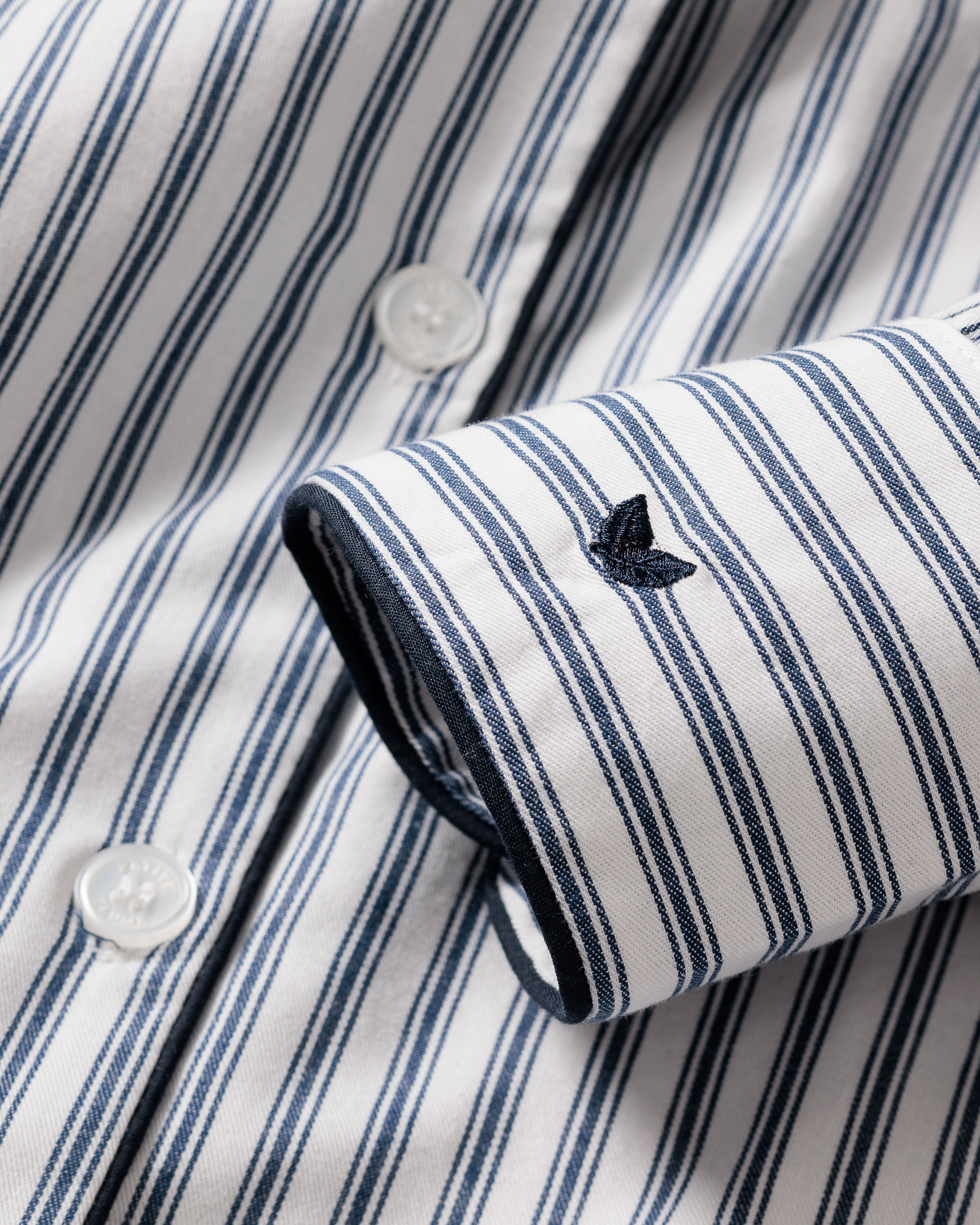Women's Twill Pajama Long Sleeve Short Set in Navy French Ticking