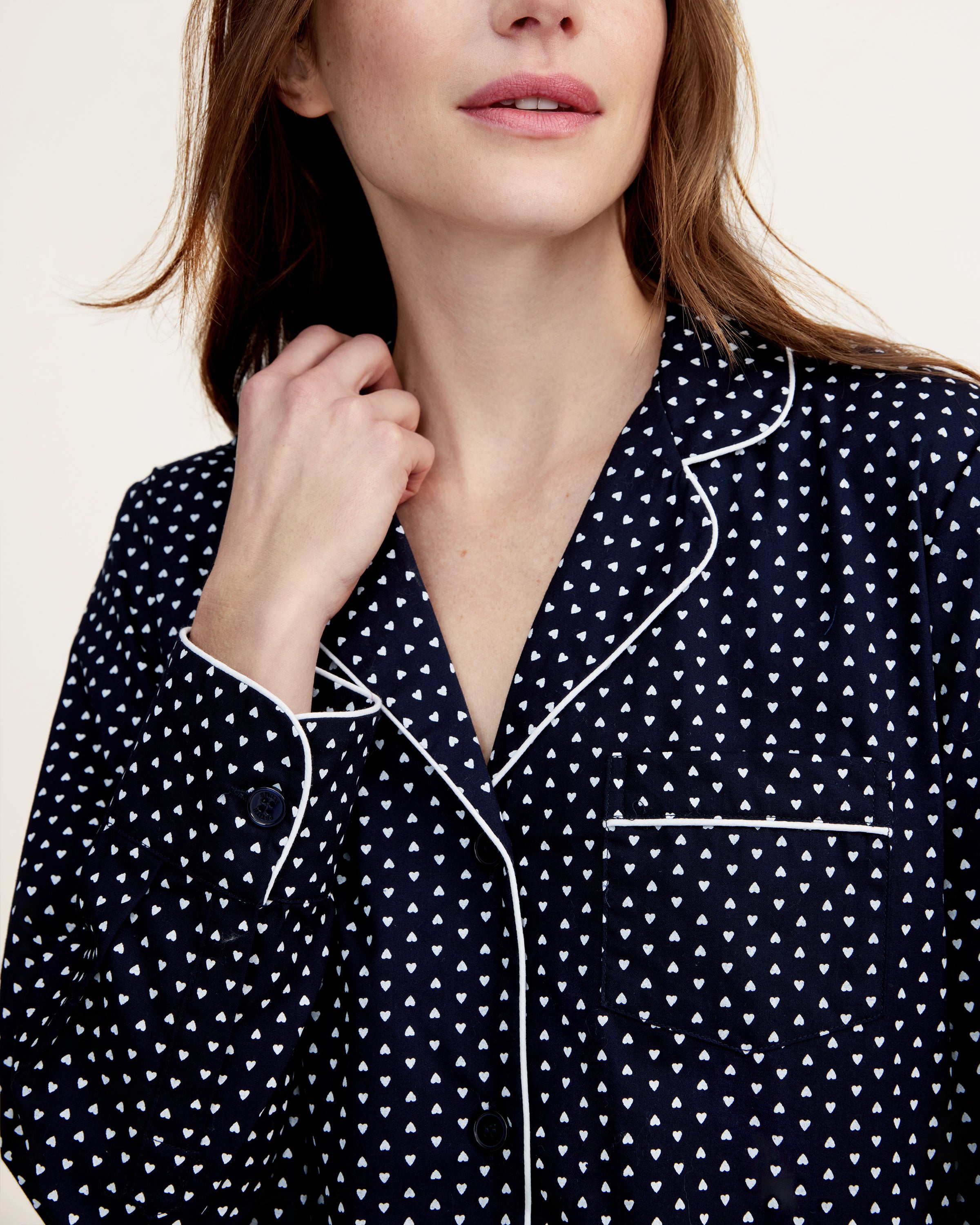 Women's Twill Pajama Set in Midnight Hearts