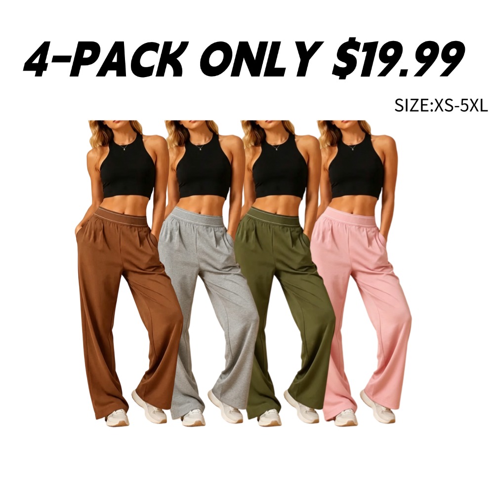 Pantalones casuales de mujer de talle alto y pierna ancha con bolsillos.