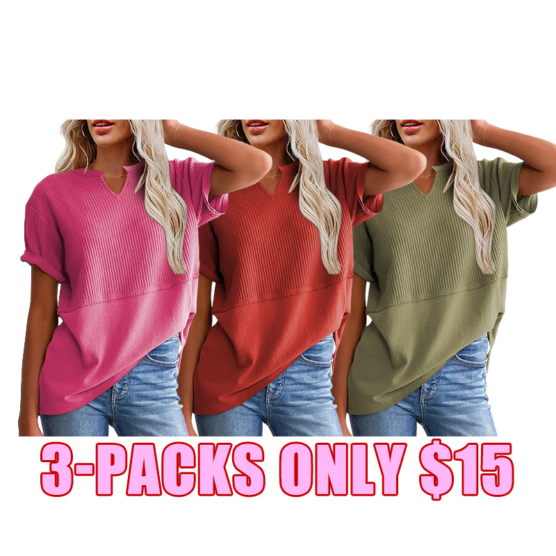 🌸 Waffle Knit V-Neck Casual Blouse