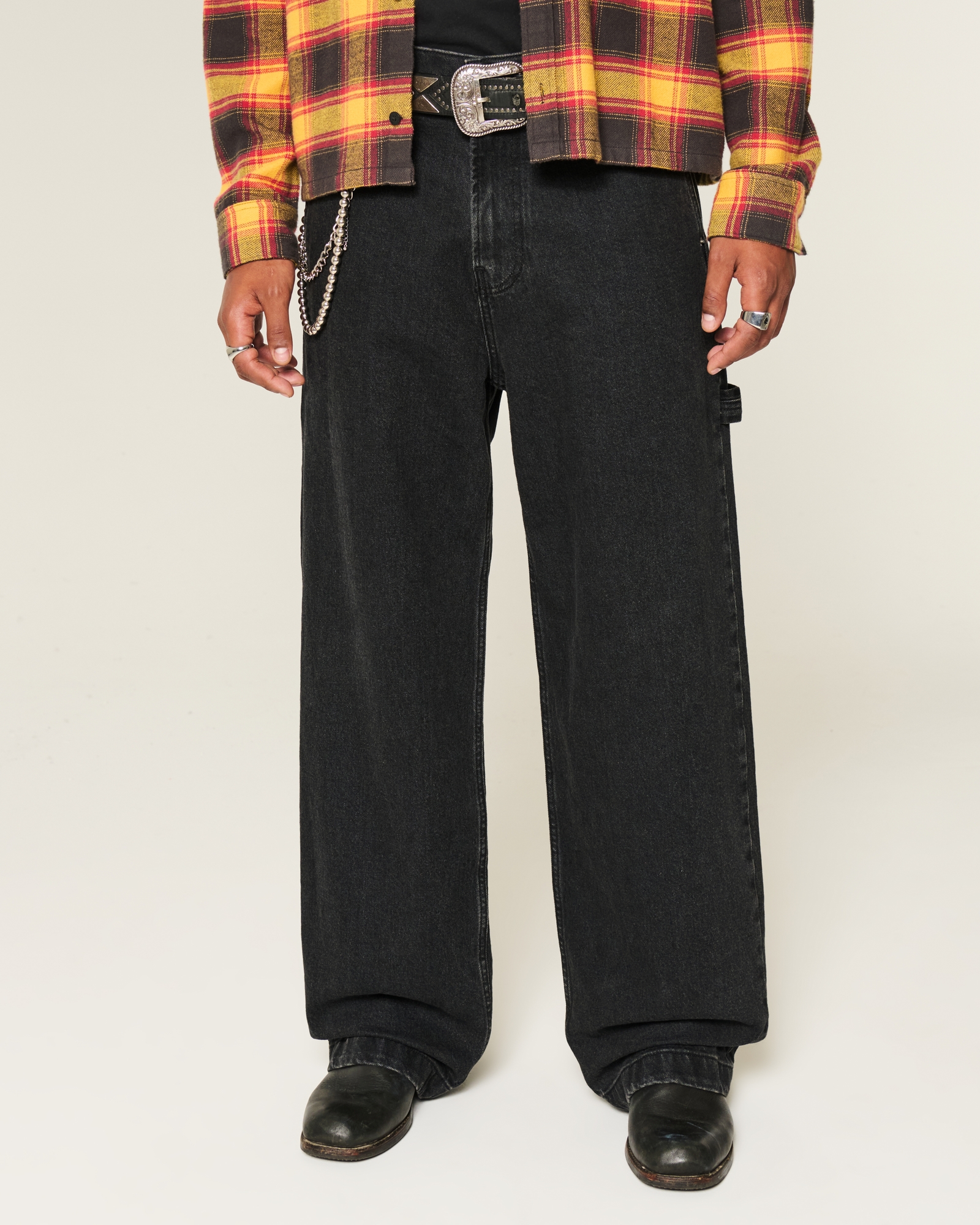 Dark Wash Logo Embroidery Super Baggy Jeans