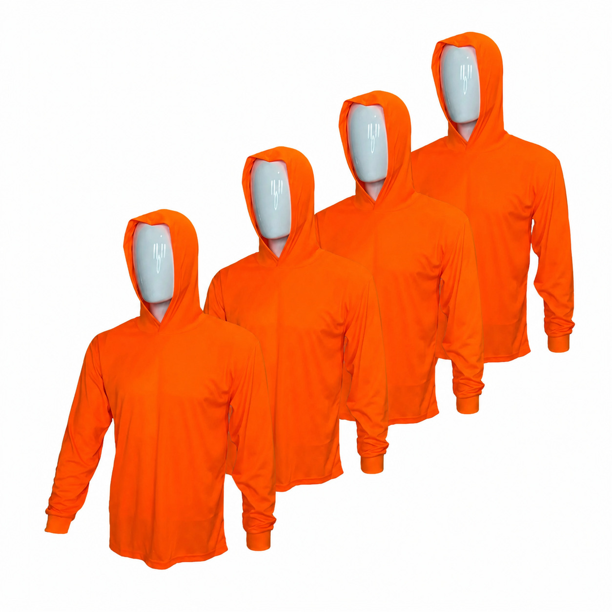 4 SHIRT PACK Hi Visibility ultra light weigh Long sleeve hoodie shirt / 100 % polyester birdeye Fabric for quick dry AVAIALBE IN VARIOUS COLORS