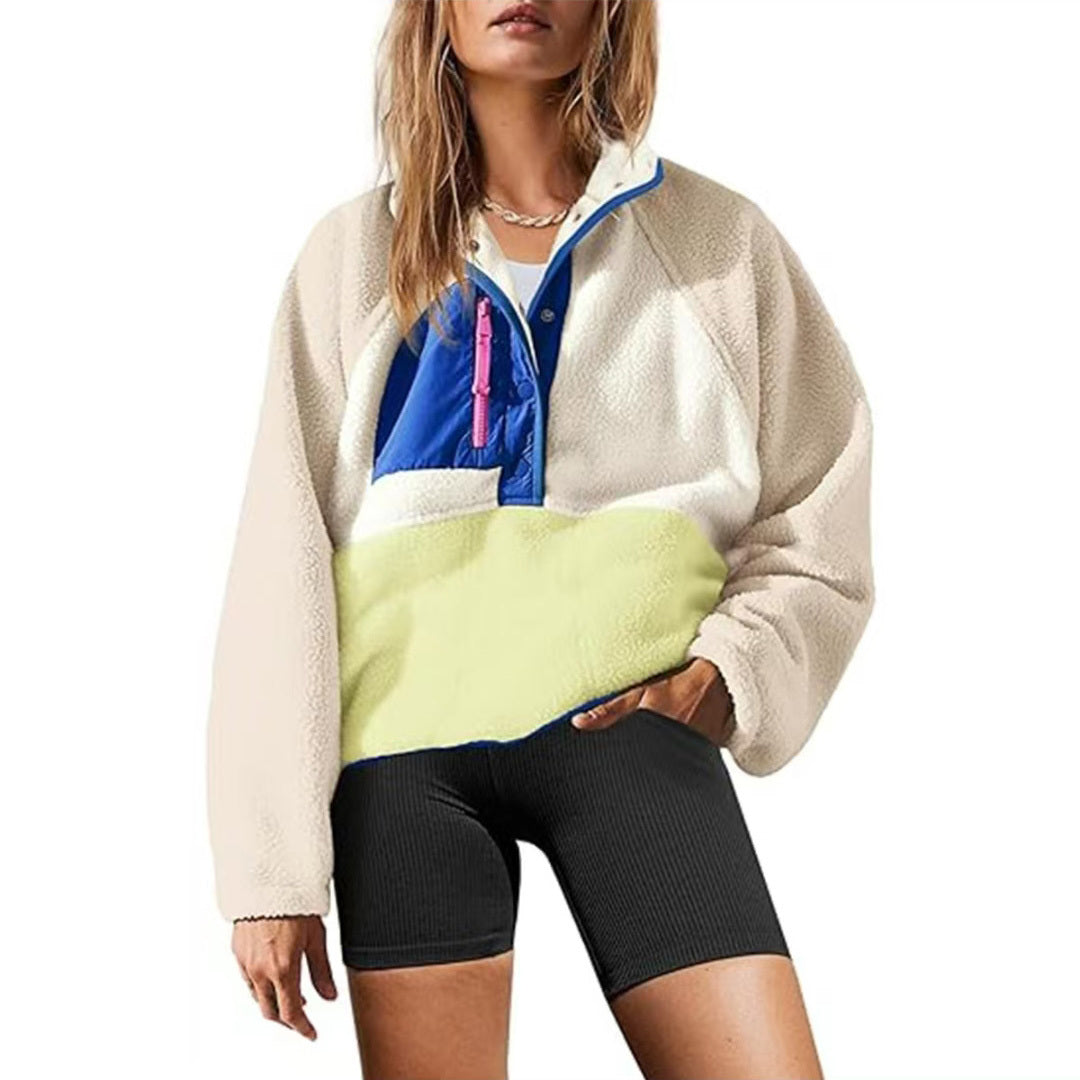 Women's Lightweight Sherpa Fleece Pullover Jacket with Pockets