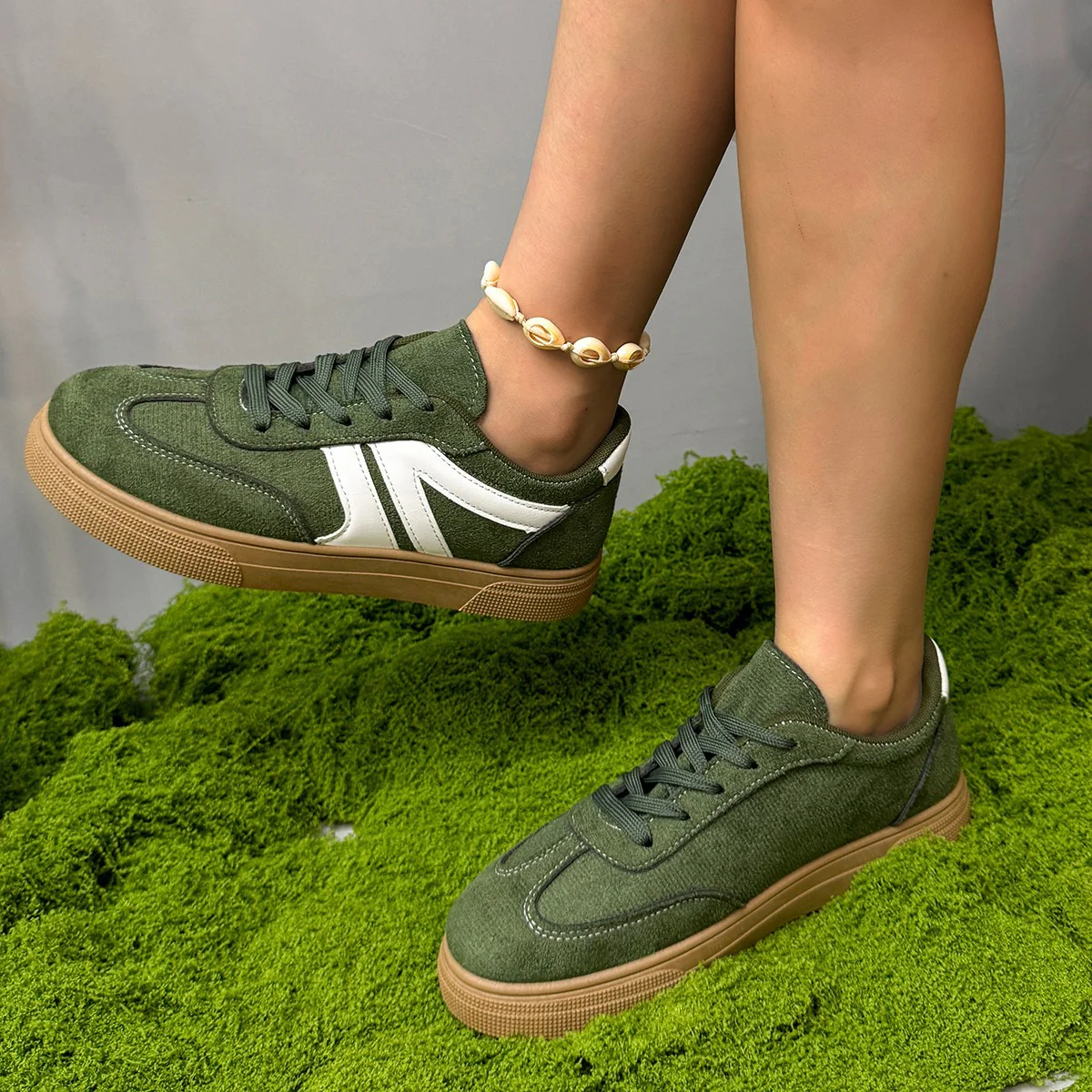 Lace Up Round Toe Contrast Sneakers (multiple color options)