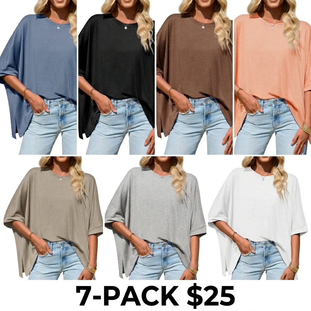 Women's Oversized Batwing Sleeve T-Shirt – Asymmetric Hem Loose Fit Tunic Top