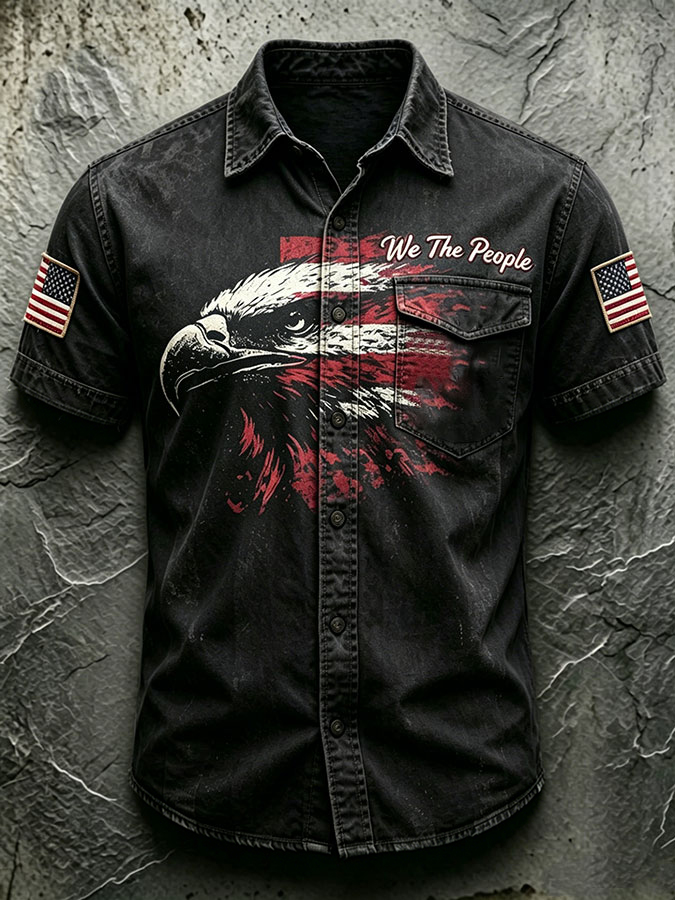 Men'S America Flag Print  Shirt