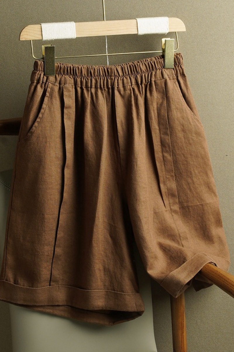 High-Waisted, Straight-Leg Cotton And Linen Shorts