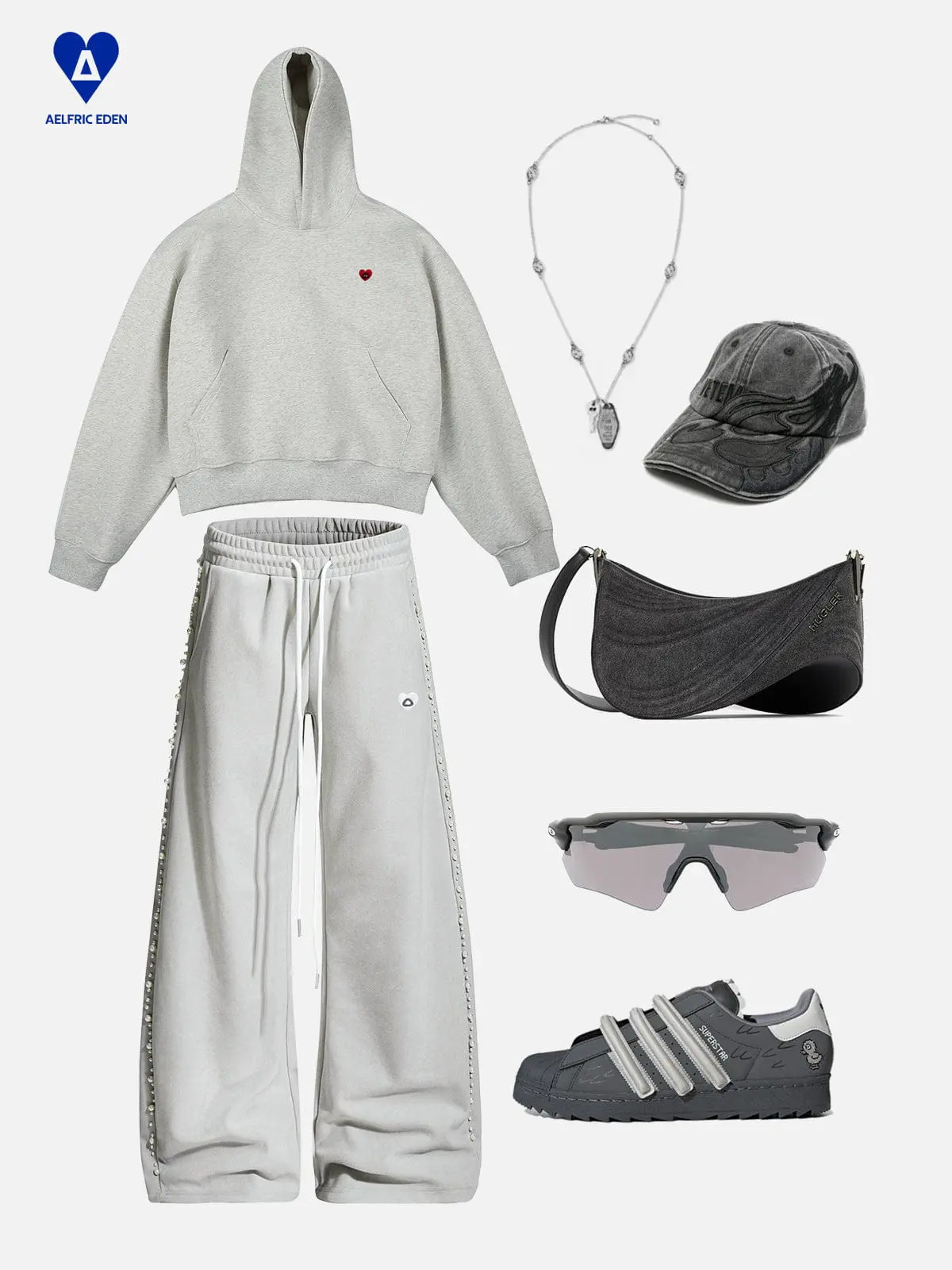 Pearl Detail Barrel Sweatpants – Women's Mid-Rise Relaxed Streetwear Pants